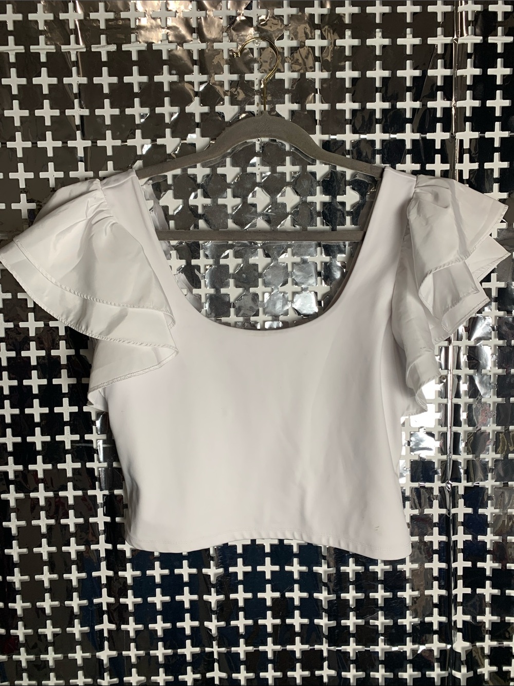Express White Ruffle Sleeve Scoop Crop Top